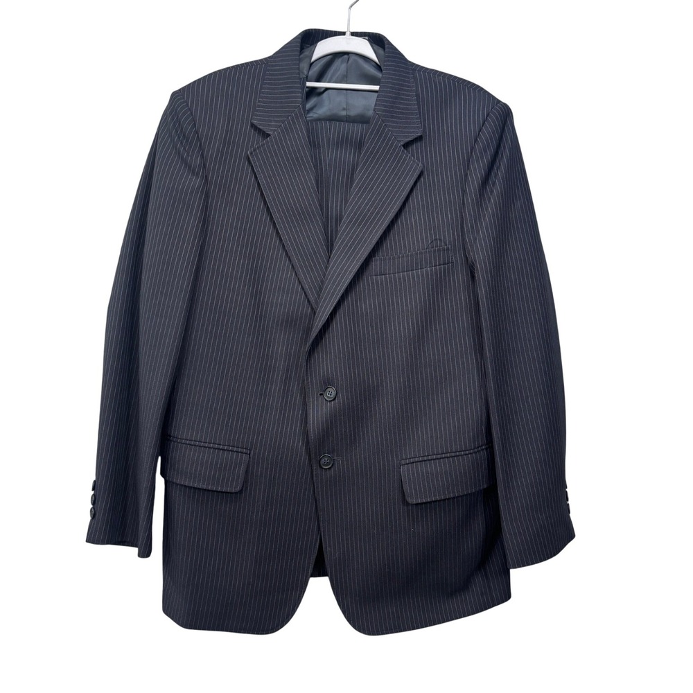 Towncraft 3 Piece Suit Mens 40S W33 Navy Blue Pinstripe Blazer Vest Pants USA